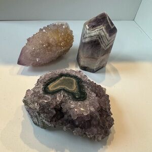 Small amethyst and spirit quartz trio